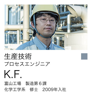 生産技術 プロセスエンジニア K.F. 富山工場　製造第6課 化学工学系 修士 2009年入社